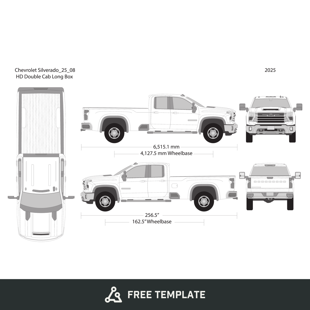 2025 Chevy Silverado 2500-3500 HD free vector vehicle wrap template - GravBase