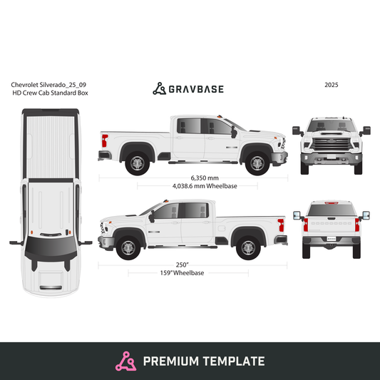 2025 Chevy Silverado 2500-3500 HD vector wrap template V09, Premium Full Color - GravBase