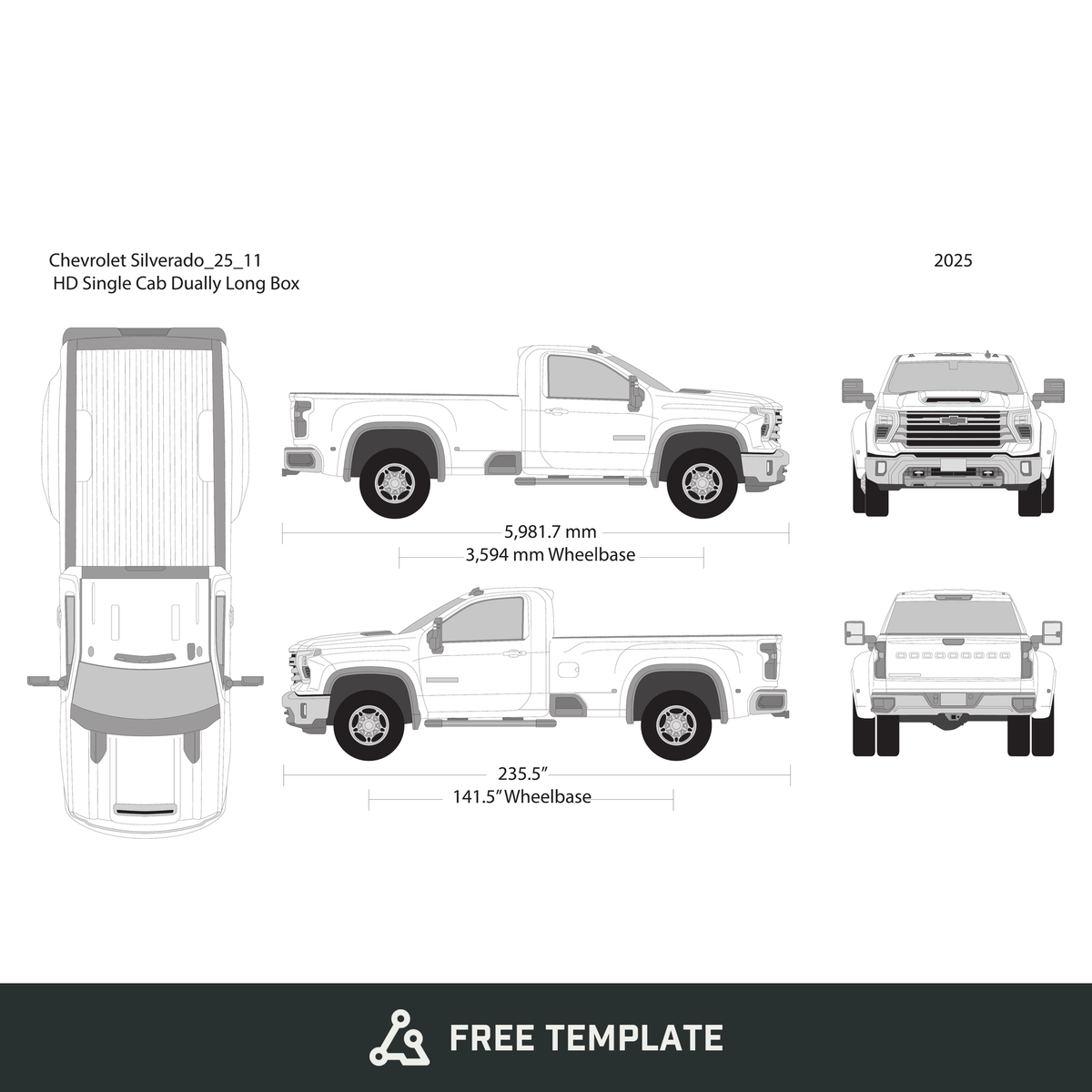 2025 Chevy Silverado 2500-3500 HD free vector vehicle wrap template - GravBase