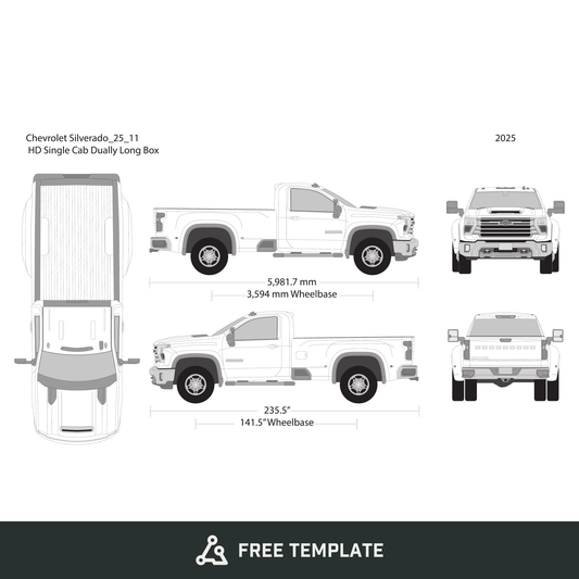 2025 Chevy Silverado 2500-3500 HD free vector vehicle wrap template - GravBase
