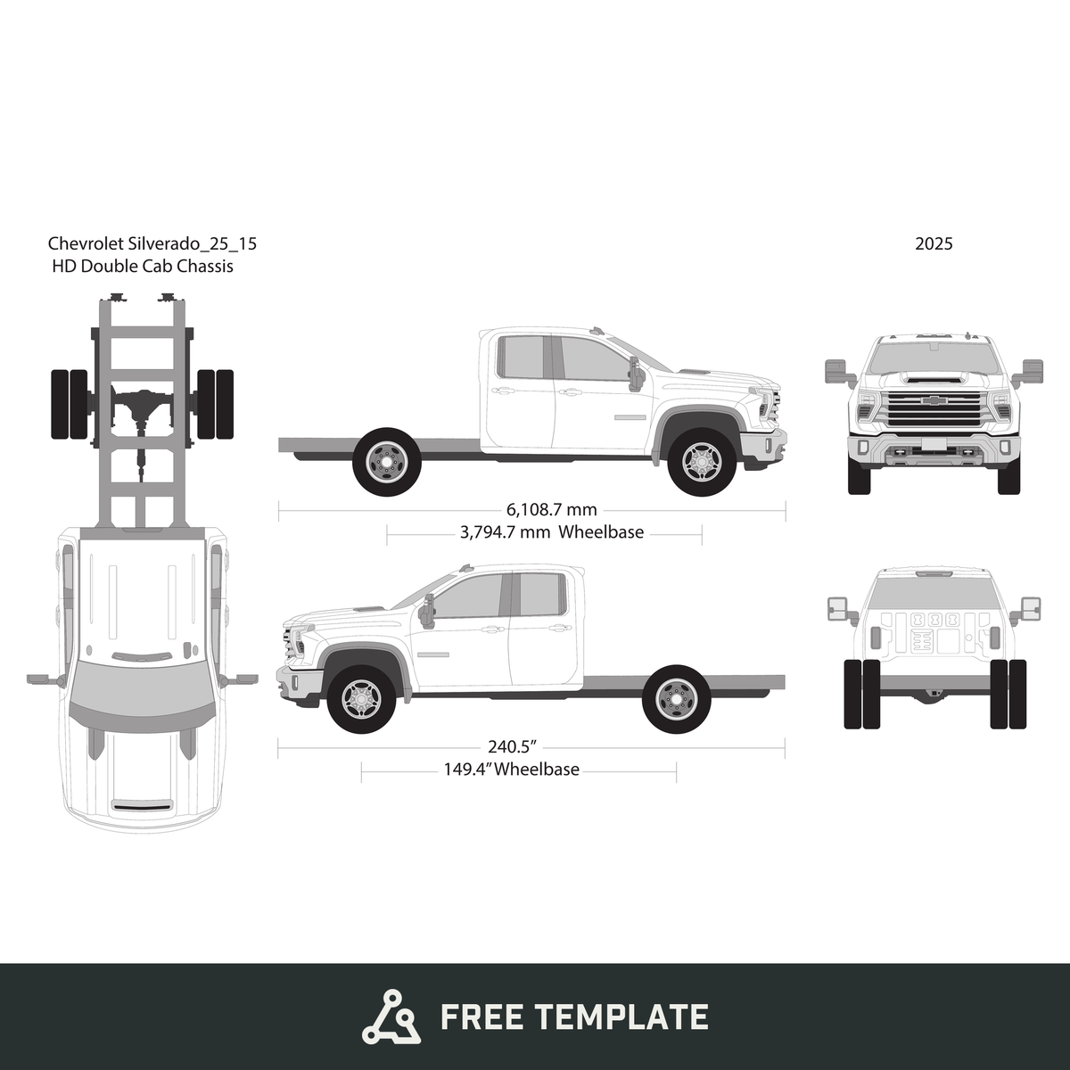 2025 Chevy Silverado 2500-3500 HD free vector vehicle wrap template - GravBase
