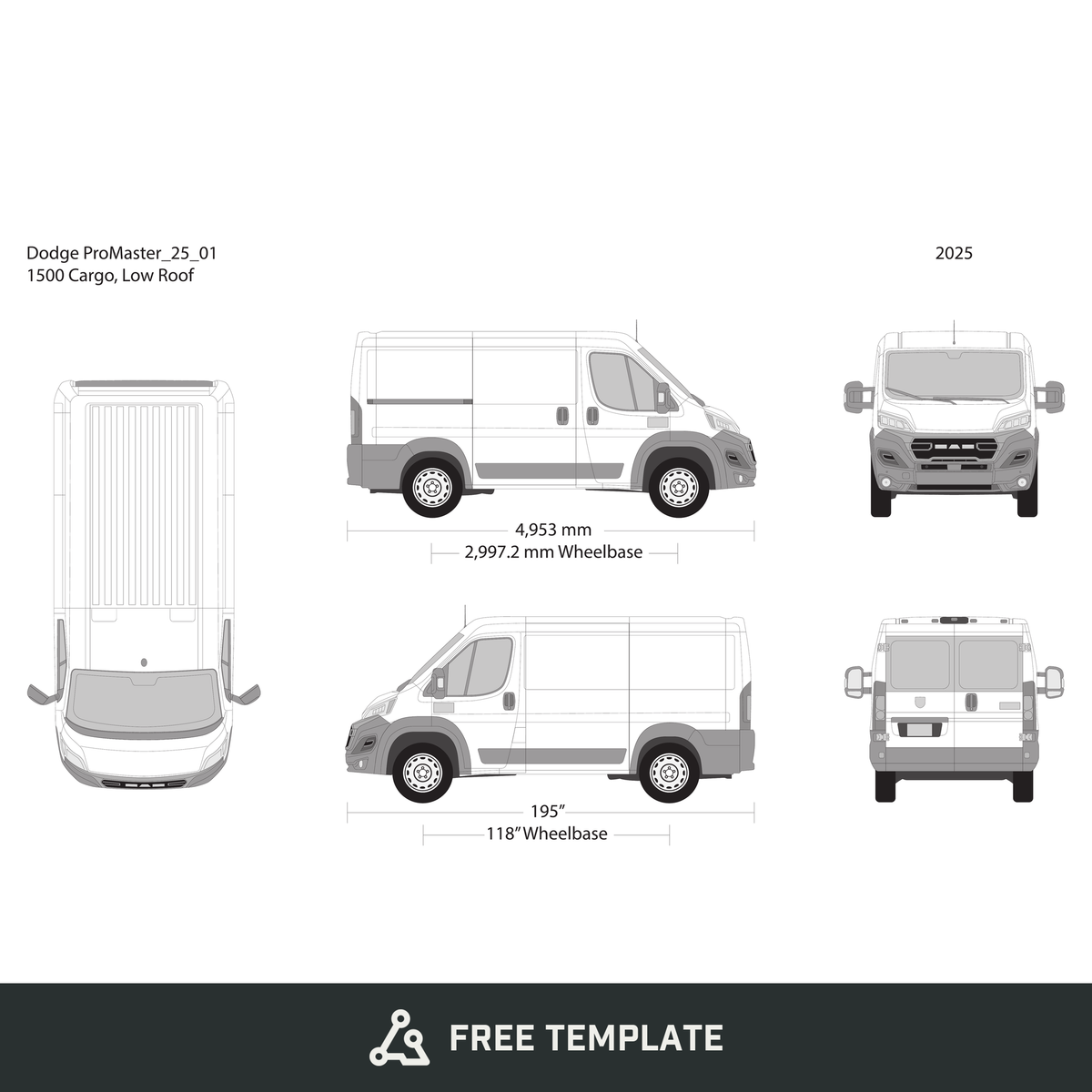 2025 Dodge Promaster free vector vehicle wrap template - GravBase