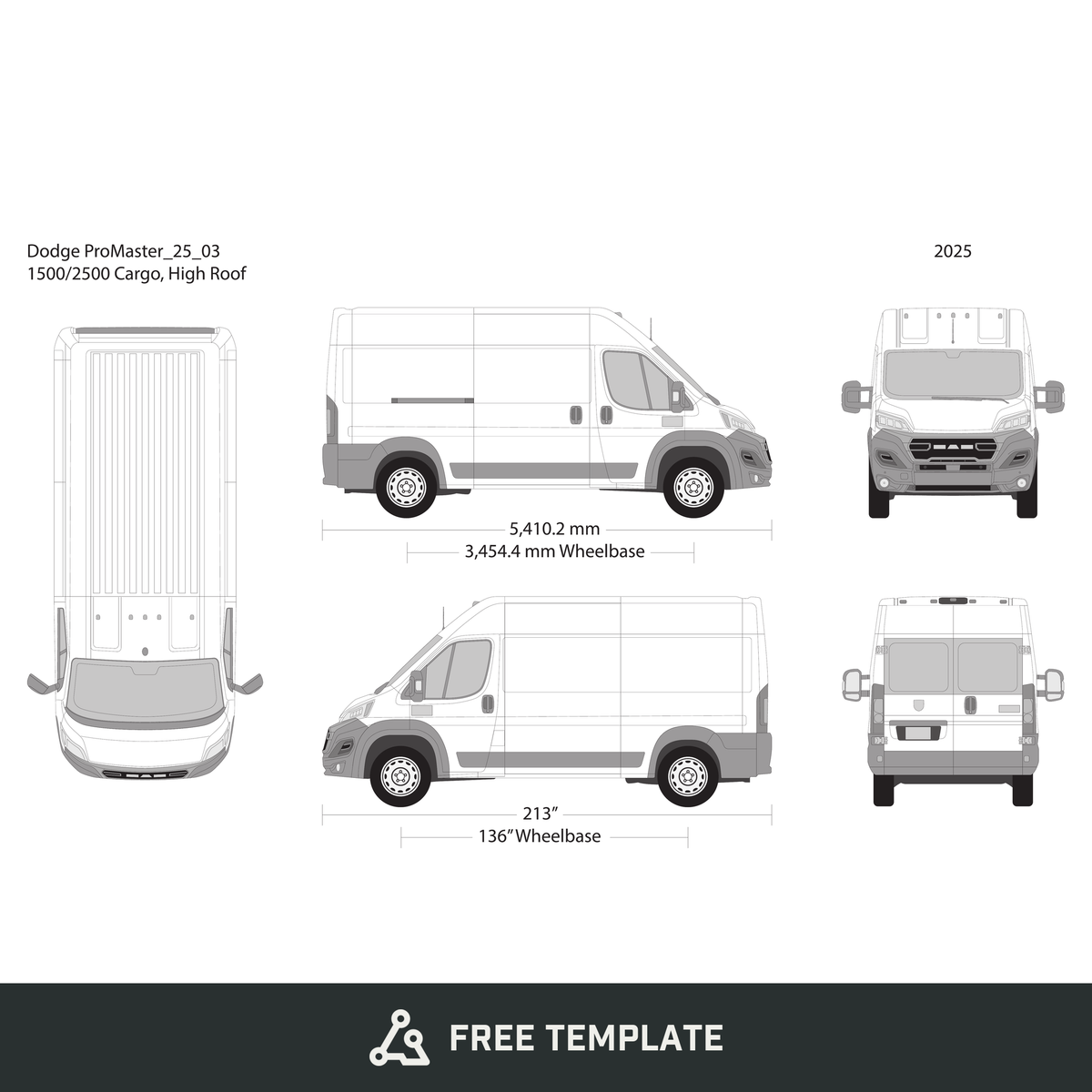 2025 Dodge Promaster free vector vehicle wrap template - GravBase