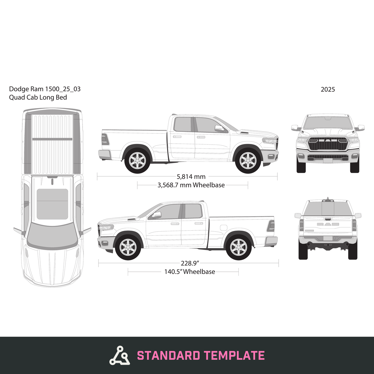 2025 Dodge Ram 1500 vector wrap template V03, Design-Ready PDF - GravBase