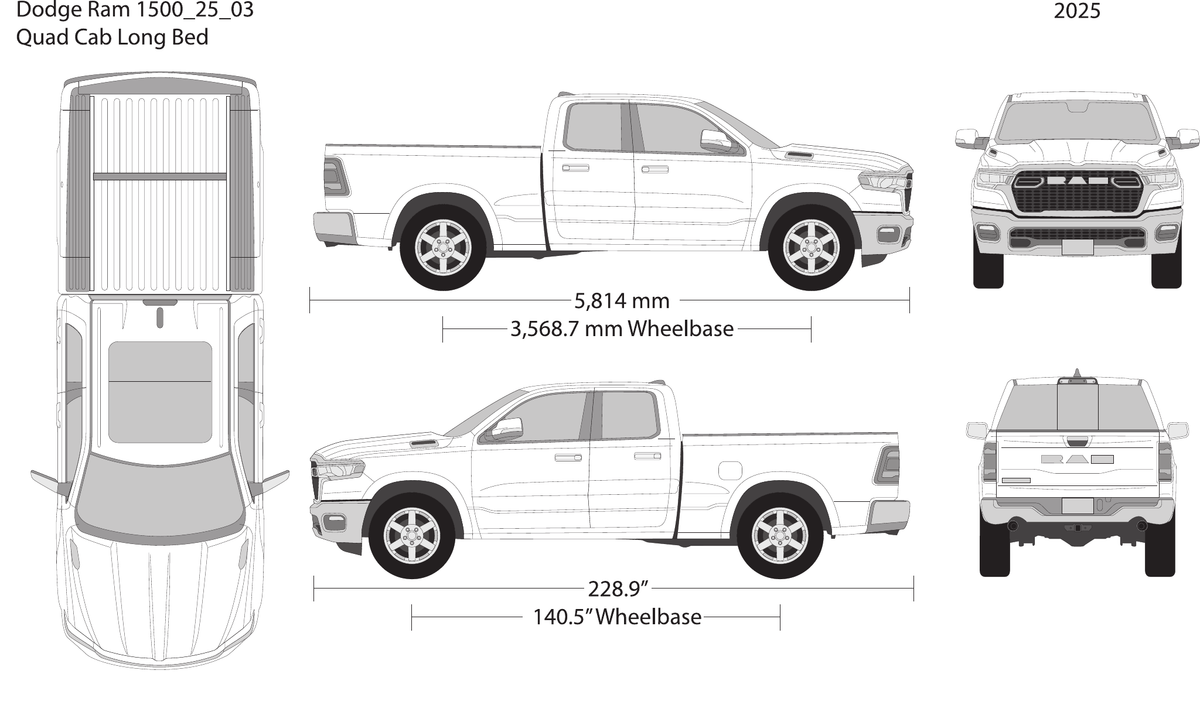 2025 Dodge Ram 1500 vector wrap template V03, Design-Ready PDF - GravBase