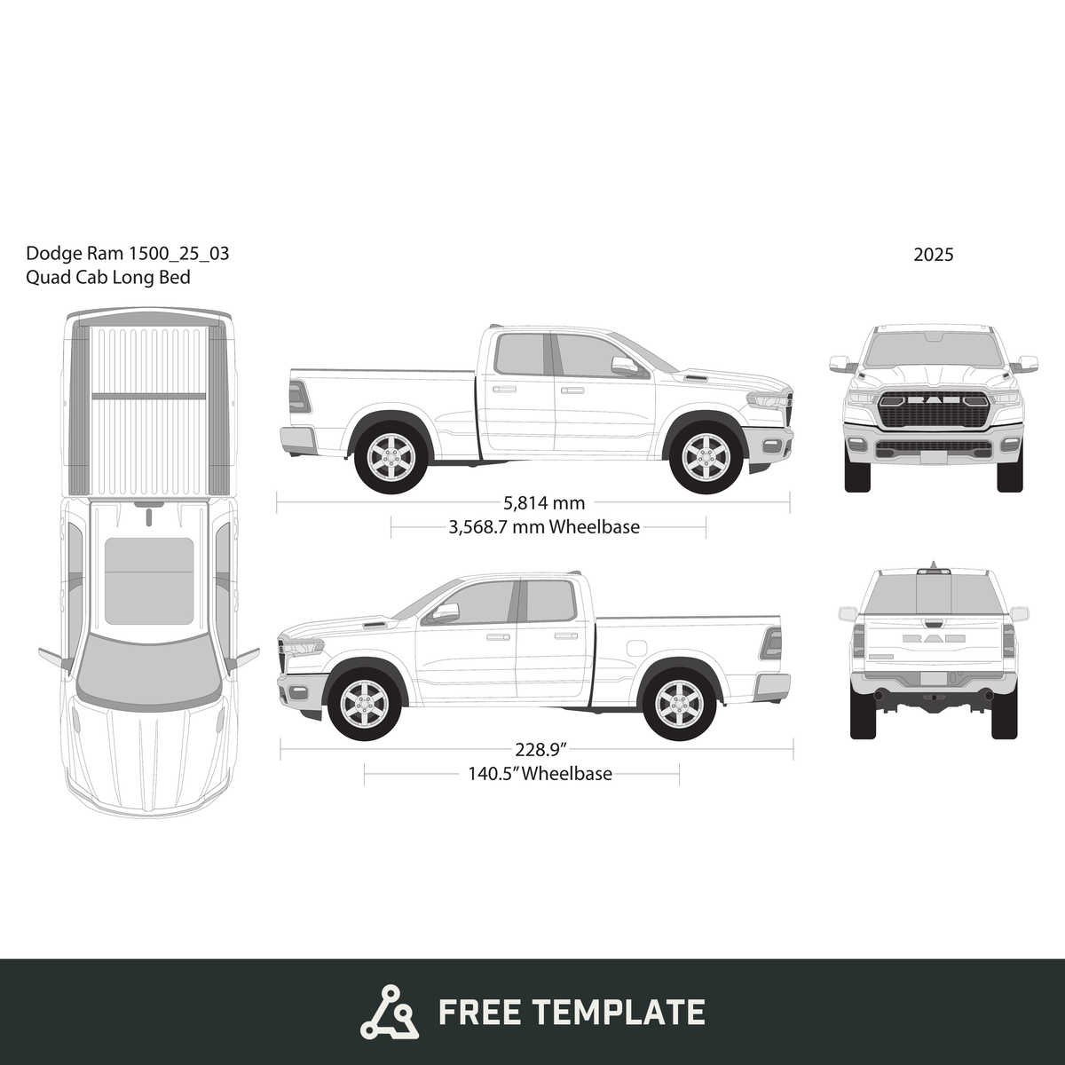 2025 Dodge Ram 1500 free vector vehicle wrap template - GravBase