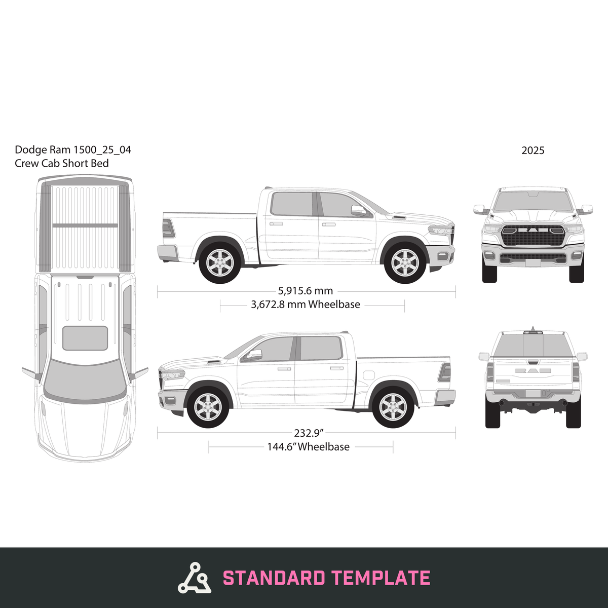 2025 Dodge Ram 1500 vector wrap template V04, Design-Ready PDF - GravBase