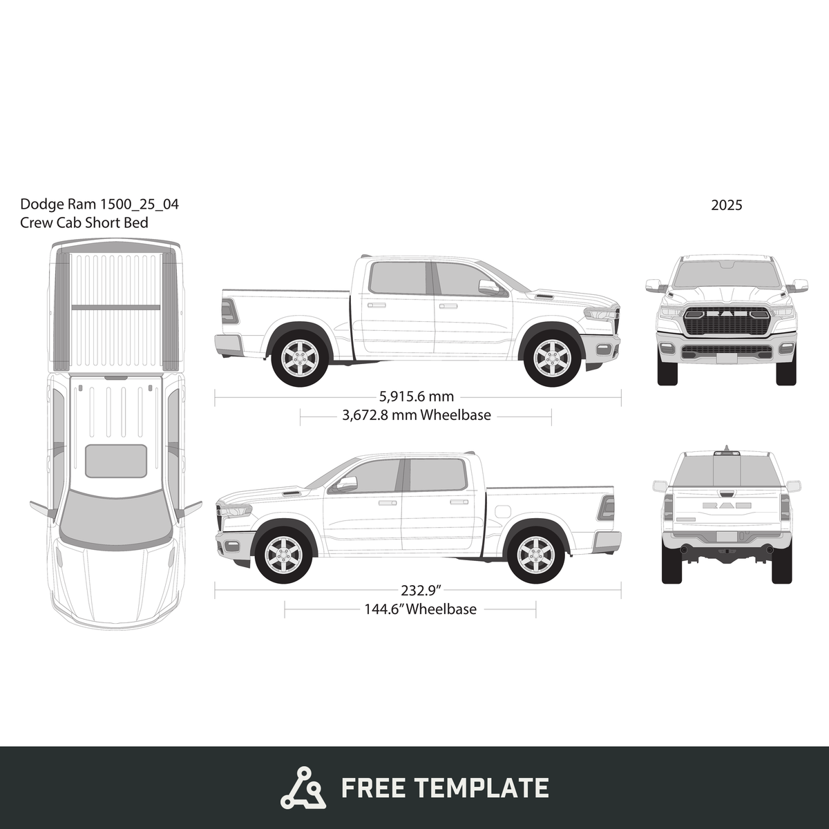 2025 Dodge Ram 1500 free vector vehicle wrap template - GravBase