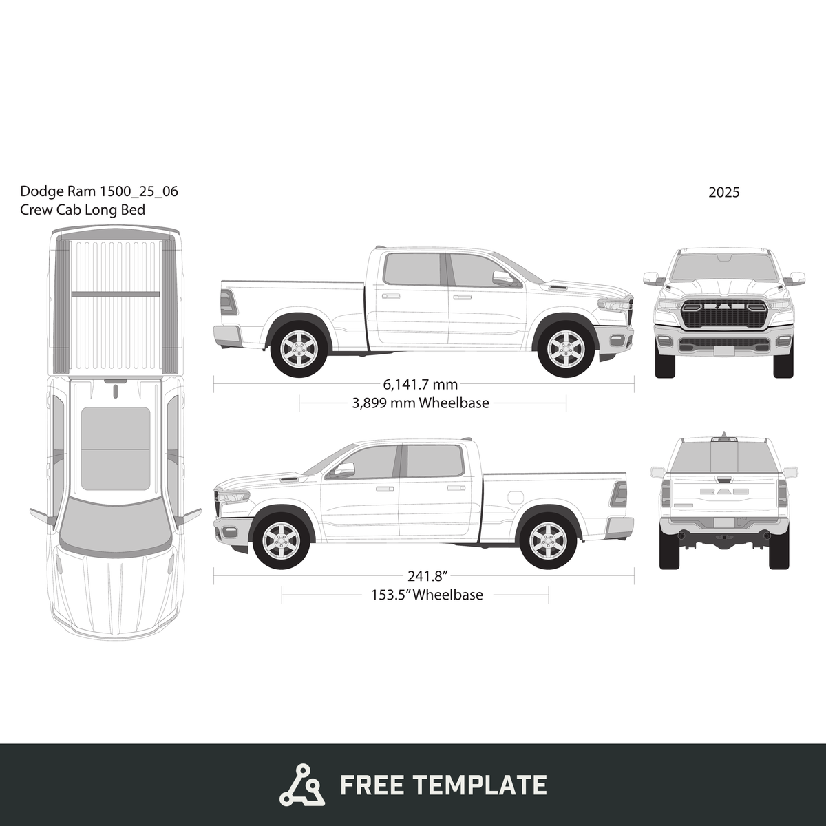 2025 Dodge Ram 1500 free vector vehicle wrap template - GravBase