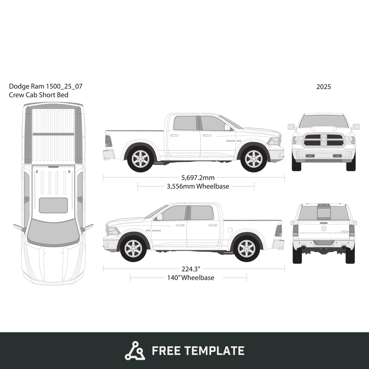 2025 Dodge Ram 1500 free vector vehicle wrap template - GravBase