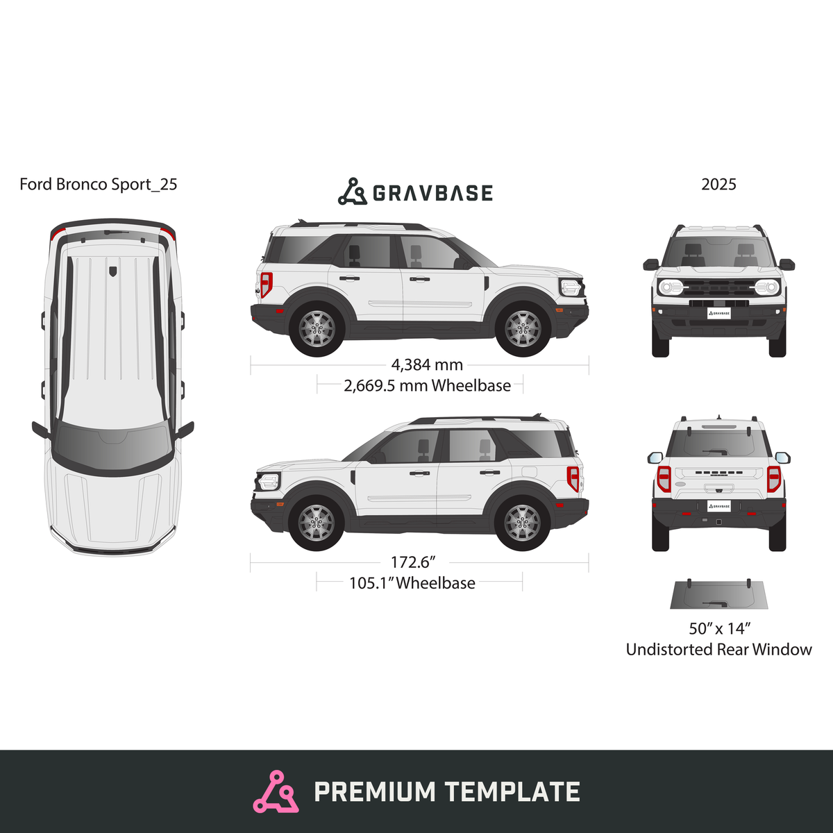 2025 Ford Bronco Sport vector wrap template, Premium Full Color - GravBase