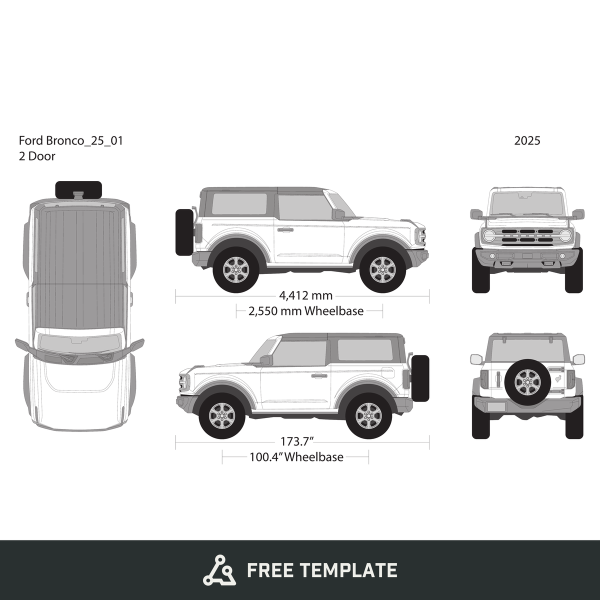 2025 Ford Bronco free vector vehicle wrap template - GravBase