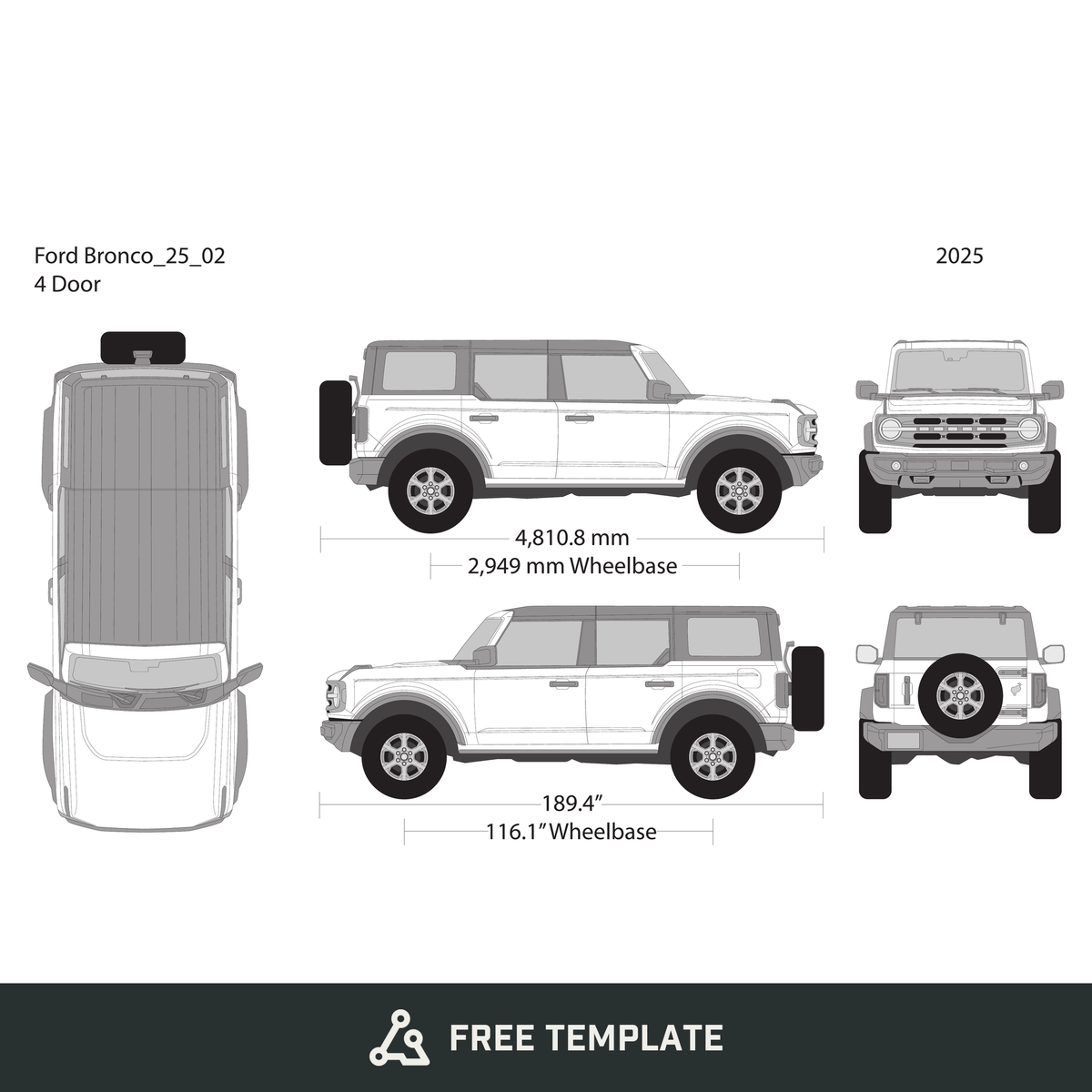 2025 Ford Bronco free vector vehicle wrap template - GravBase