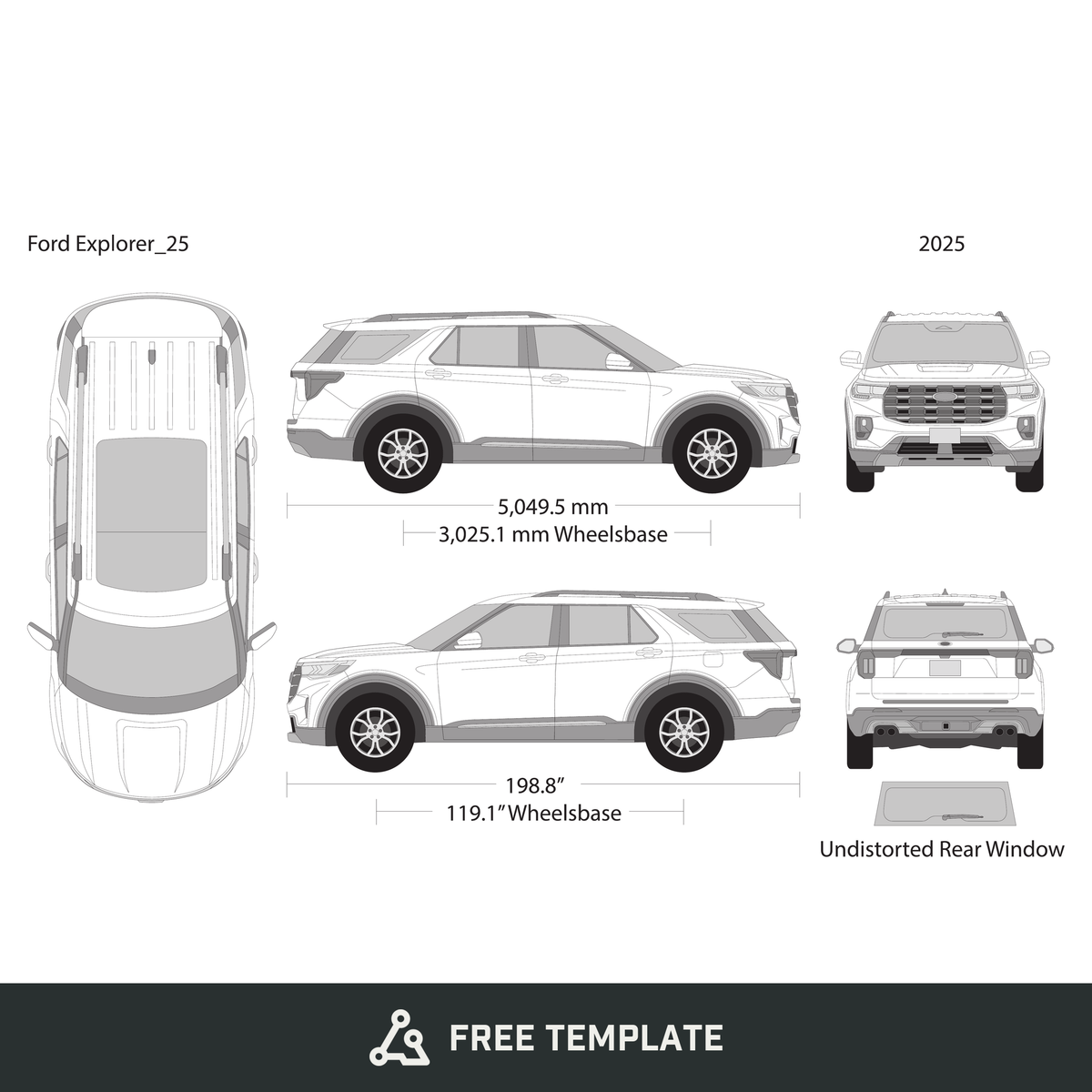 2025 Ford Explorer free vector vehicle wrap template - GravBase