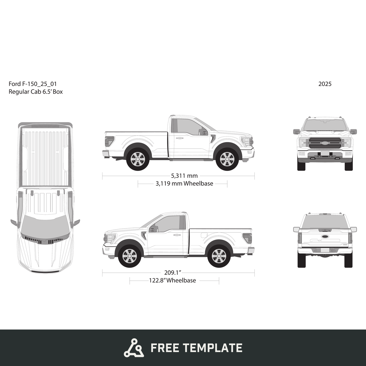 2025 Ford F-150 free vector vehicle wrap template - GravBase
