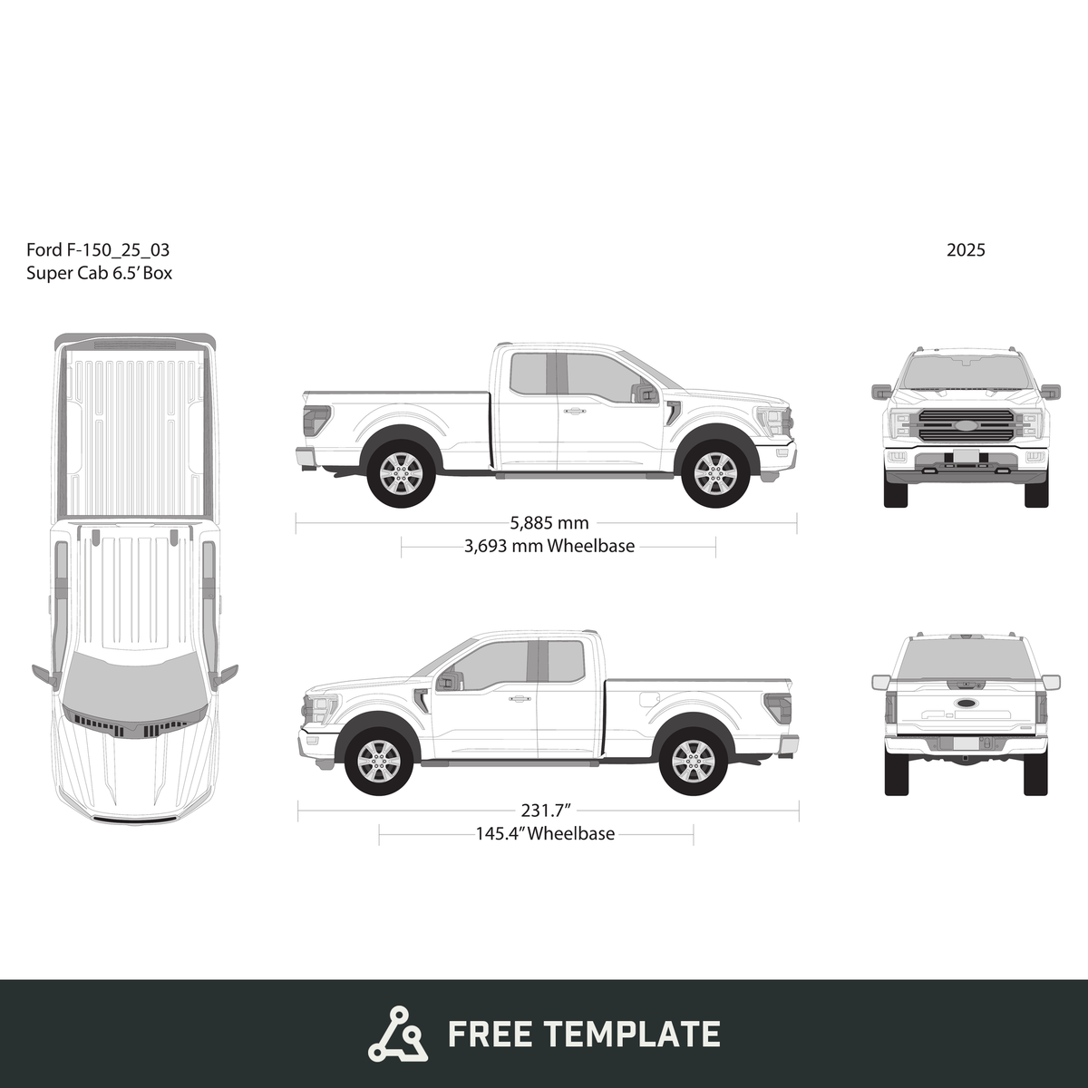 2025 Ford F-150 free vector vehicle wrap template - GravBase