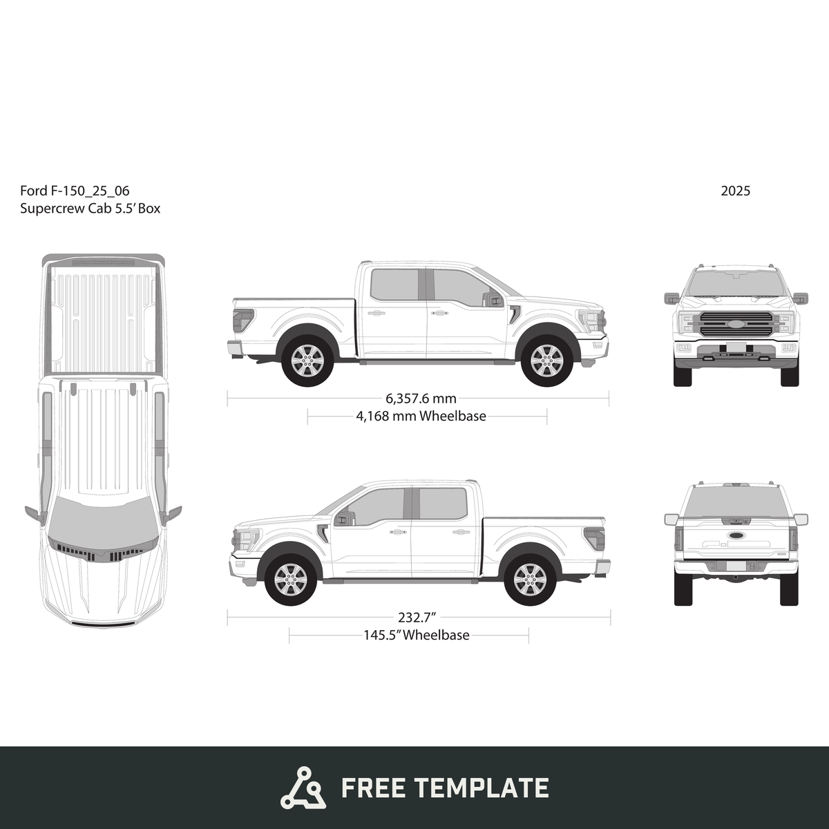 2025 Ford F-150 free vector vehicle wrap template - GravBase
