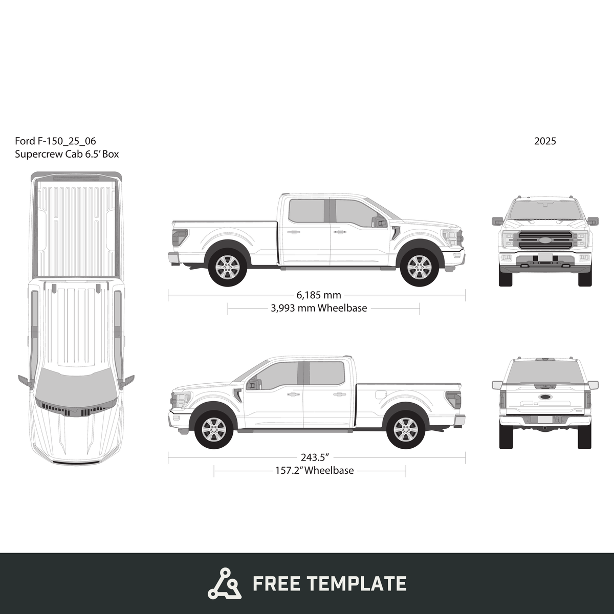 2025 Ford F-150 free vector vehicle wrap template - GravBase