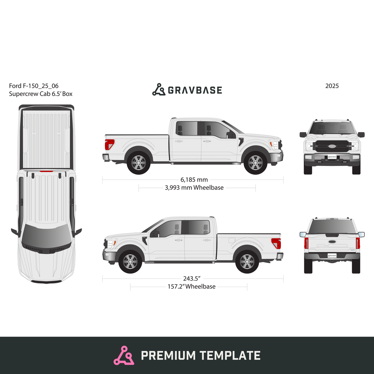 2025 Ford F-150 vector wrap template V06, Premium Full Color - GravBase