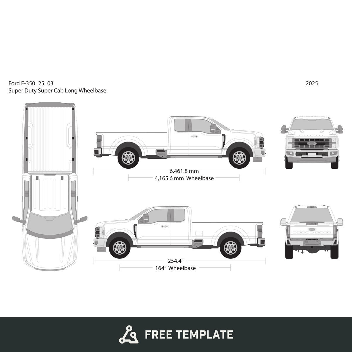 2025 Ford F-350 free vector vehicle wrap template - GravBase