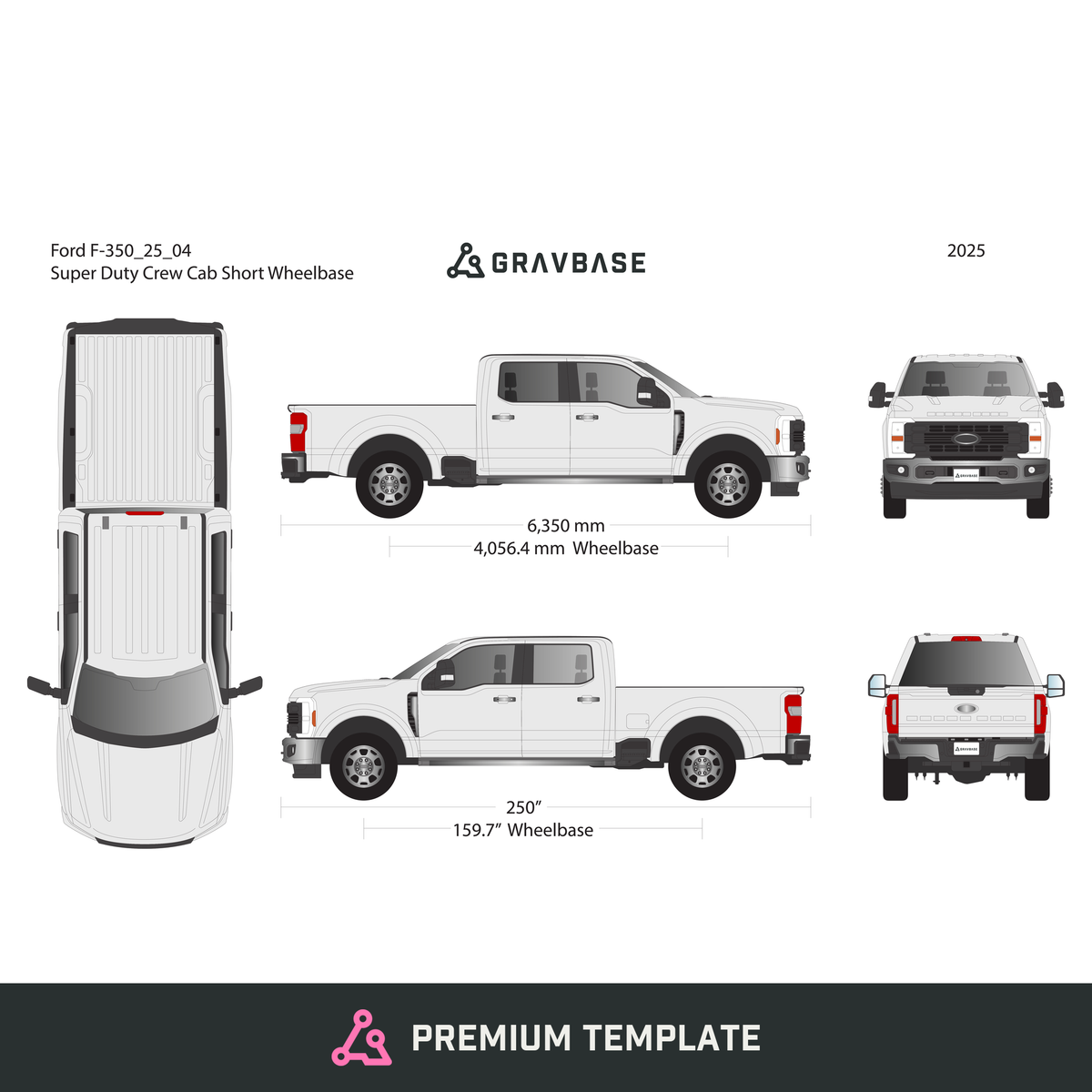 2025 Ford F-350 vector wrap template V04, Premium Full Color - GravBase