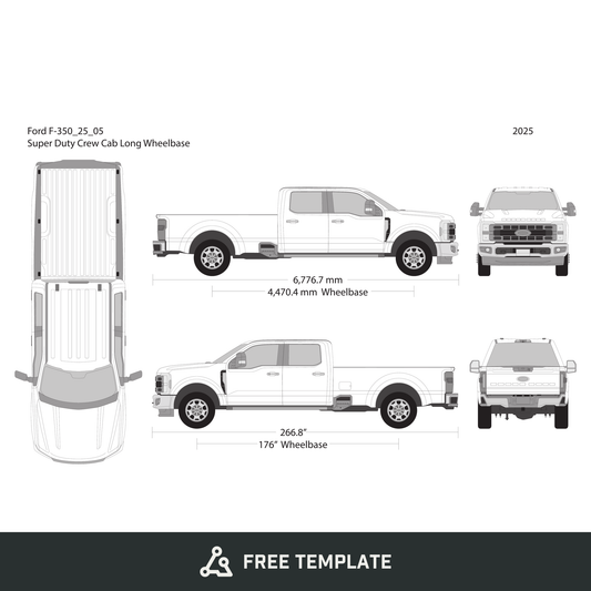 2025 Ford F-350 free vector vehicle wrap template - GravBase