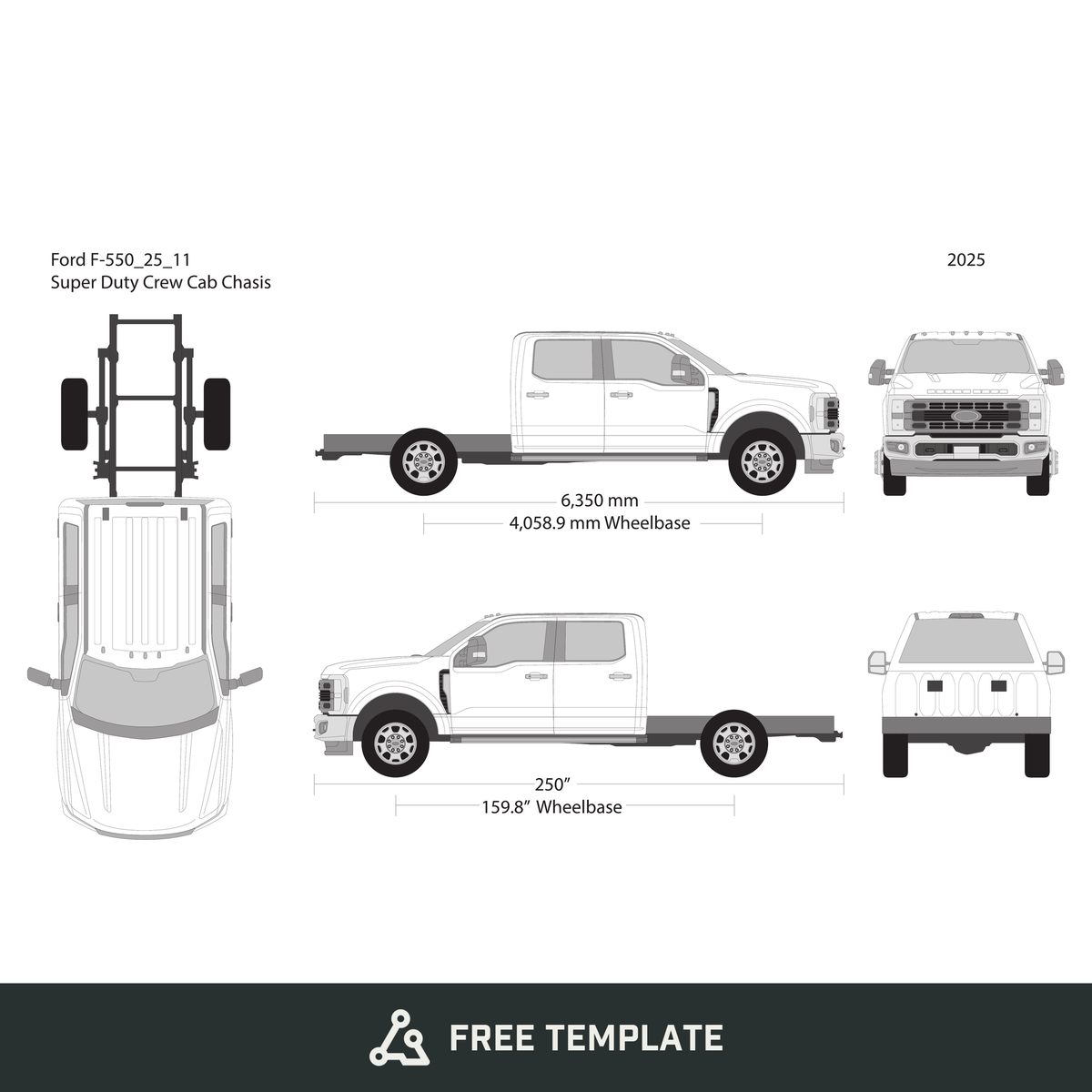 2025 Ford F-550 free vector vehicle wrap template - GravBase