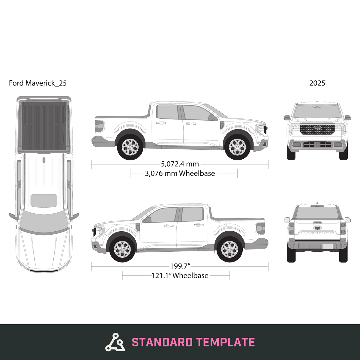 2025 Ford Maverick vector wrap template, Design-Ready PDF - GravBase