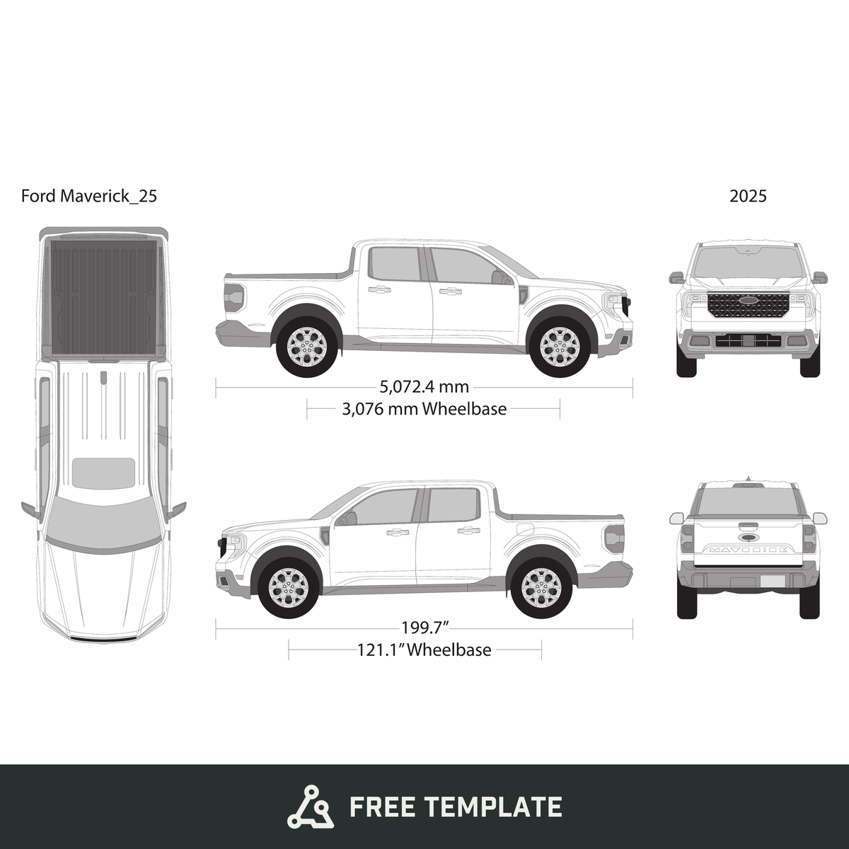 2025 Ford Maverick free vector vehicle wrap template - GravBase