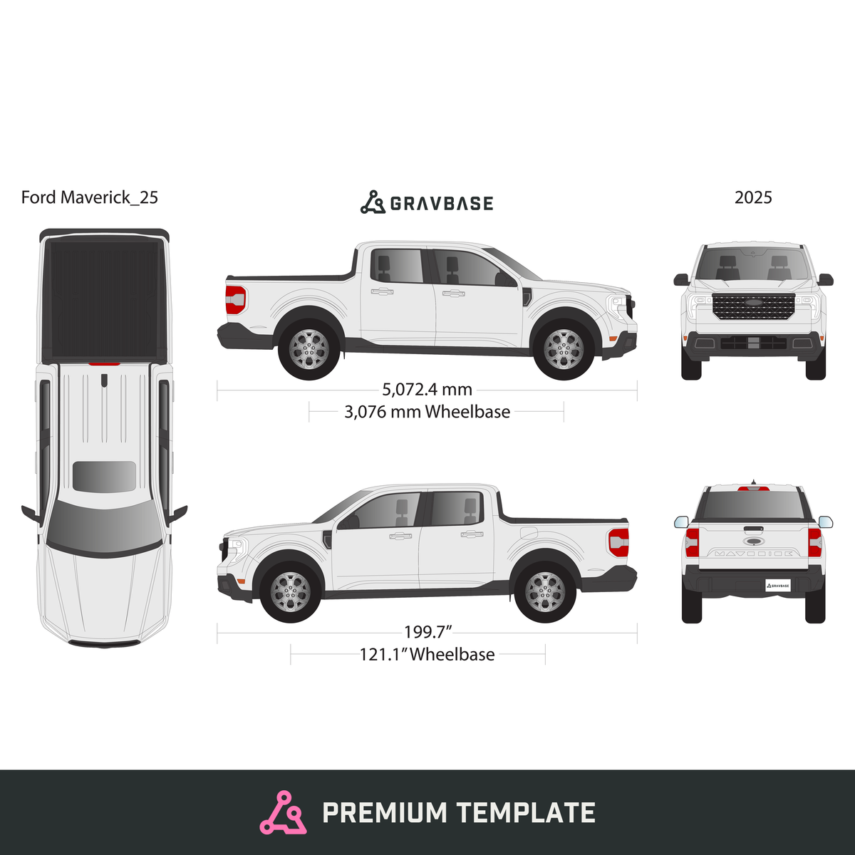 2025 Ford Maverick vector wrap template, Premium Full Color - GravBase