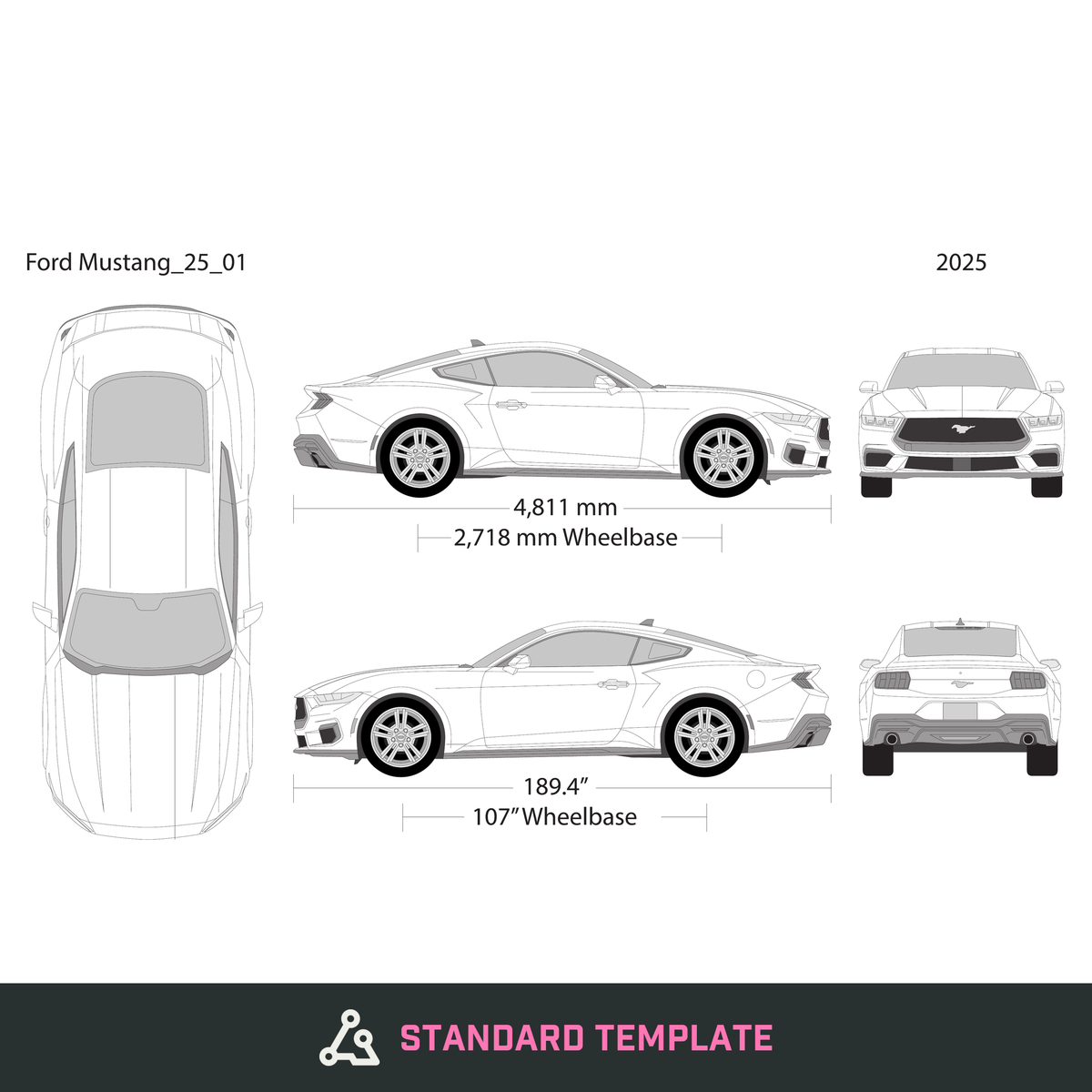 2025 Ford Mustang vector wrap template, Design-Ready PDF - GravBase