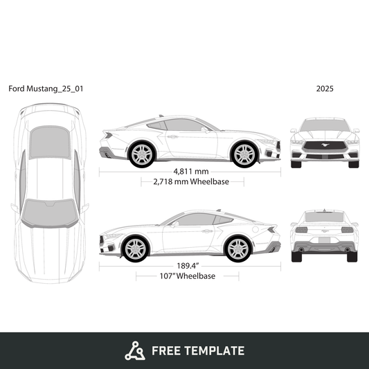 2025 Ford Mustang free vector vehicle wrap template - GravBase