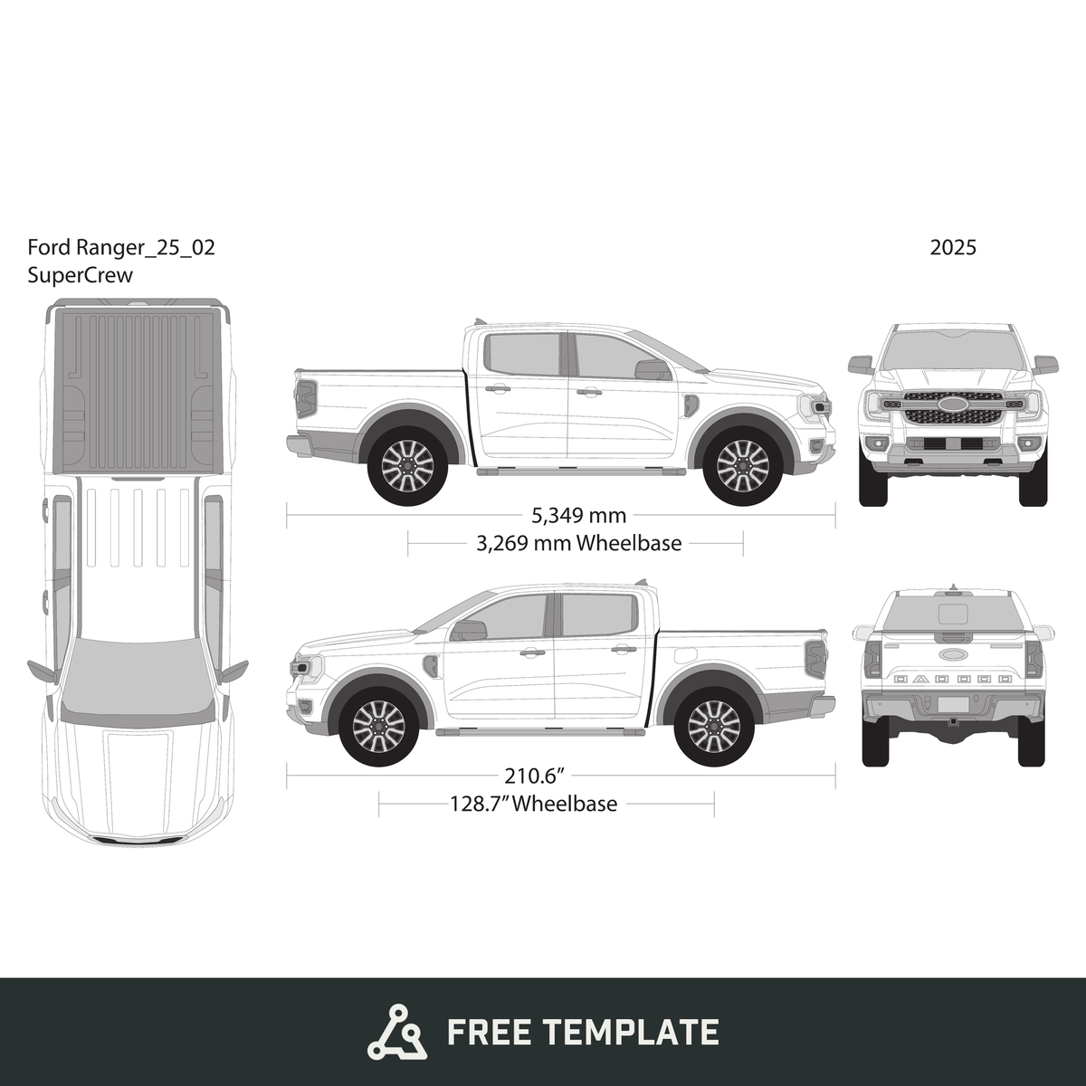 2025 Ford Ranger free vector vehicle wrap template - GravBase