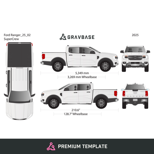 2025 Ford Ranger vector wrap template, Premium Full Color - GravBase