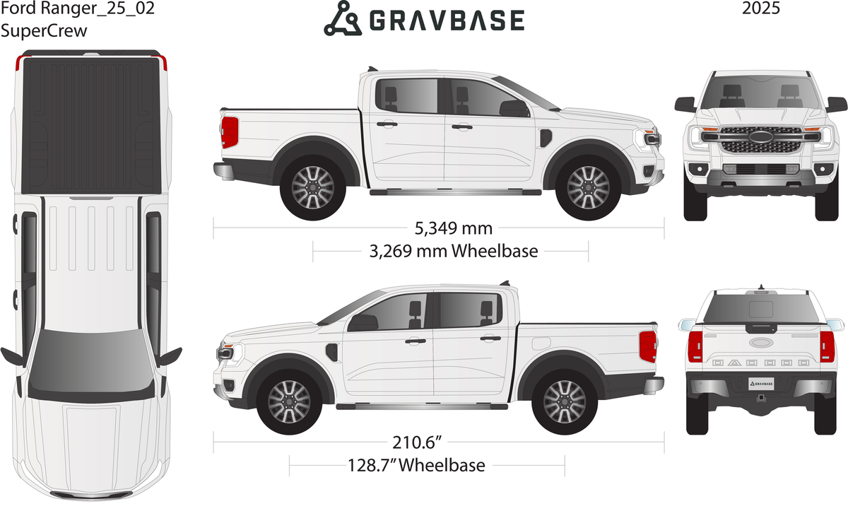 2025 Ford Ranger vector wrap template, Premium Full Color - GravBase