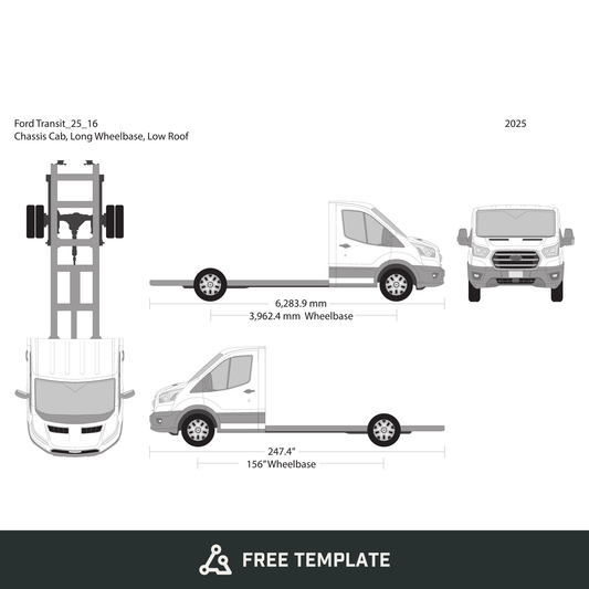 2025 Ford Transit Chassis free vector vehicle wrap template - GravBase