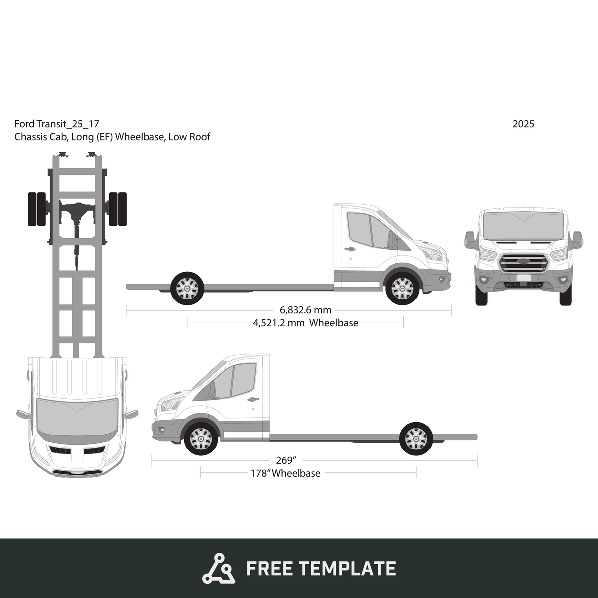 2025 Ford Transit Chassis free vector vehicle wrap template - GravBase