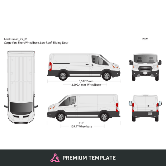 2025 Ford Transit Sliding Doors vector wrap template V01, Premium Full Color - GravBase
