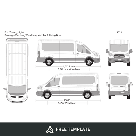2025 Ford Transit Sliding Doors free vector vehicle wrap template - GravBase