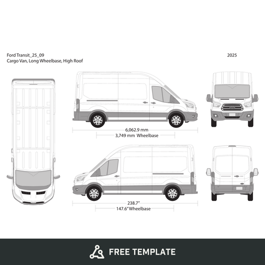 2025 Ford Transit Sliding Doors free vector vehicle wrap template - GravBase