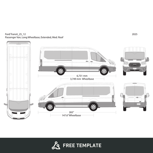 2025 Ford Transit Sliding Doors free vector vehicle wrap template - GravBase