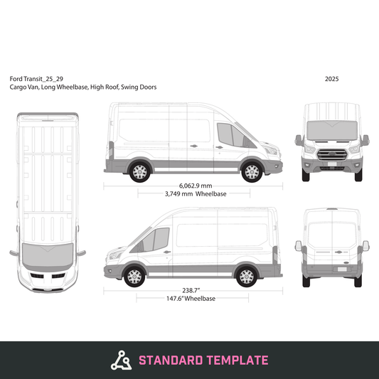 2025 Ford Transit Swing Doors vector wrap template V29, Design-Ready PDF - GravBase