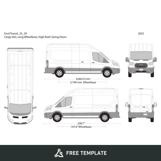 2025 Ford Transit Swing Doors free vector vehicle wrap template - GravBase