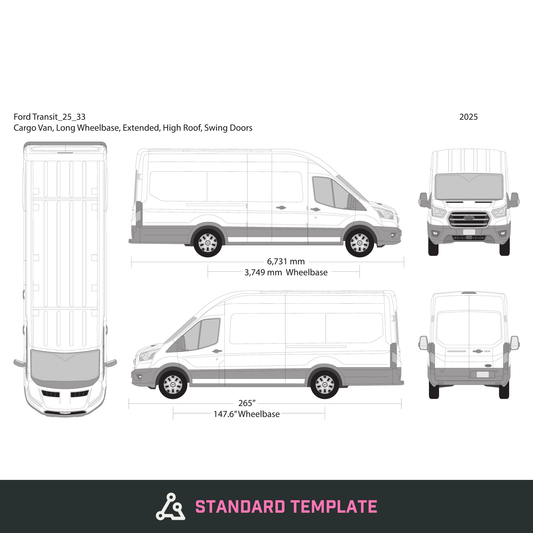 2025 Ford Transit Swing Doors vector wrap template V33, Design-Ready PDF - GravBase