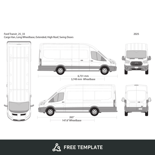 2025 Ford Transit Swing Doors free vector vehicle wrap template - GravBase