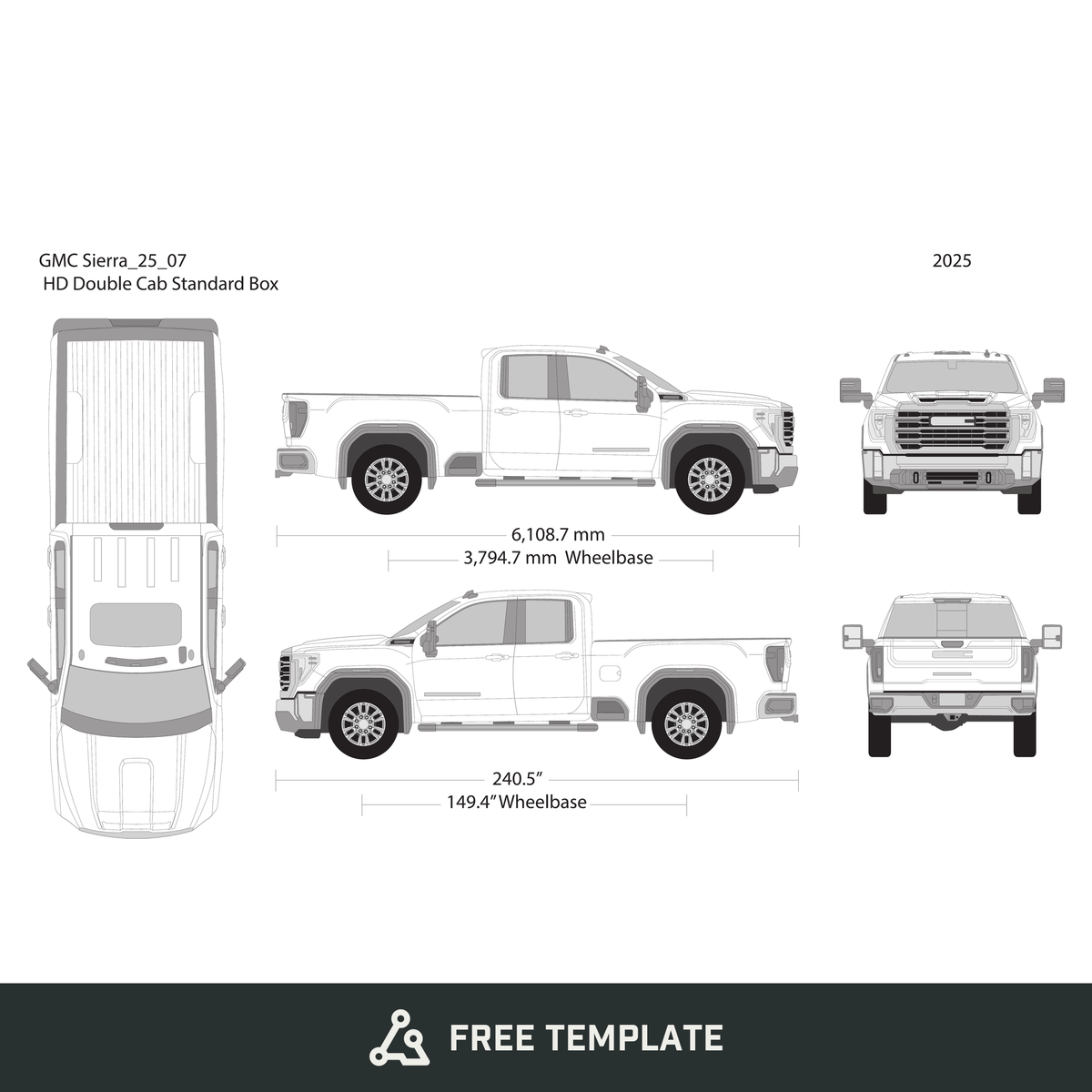 2025 GMC Sierra 2500-3500 HD free vector vehicle wrap template - GravBase