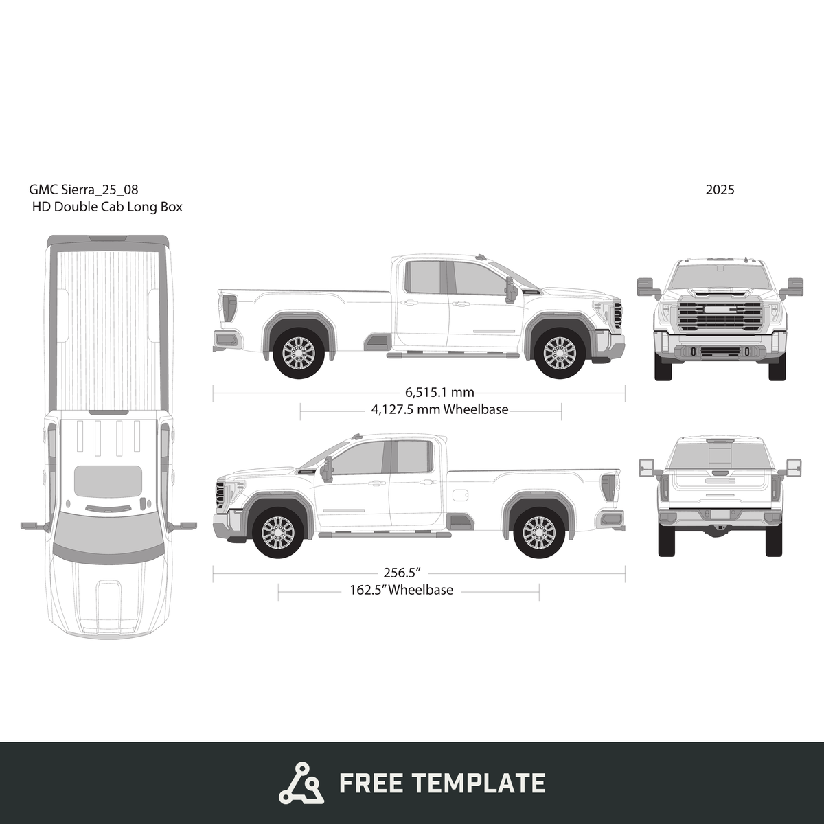 2025 GMC Sierra 2500-3500 HD free vector vehicle wrap template - GravBase