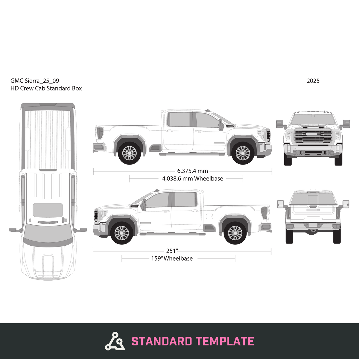 2025 GMC Sierra 2500-3500 HD vector wrap template V09, Design-Ready PDF - GravBase