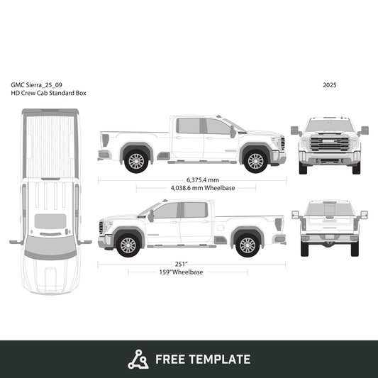 2025 GMC Sierra 2500-3500 HD free vector vehicle wrap template - GravBase
