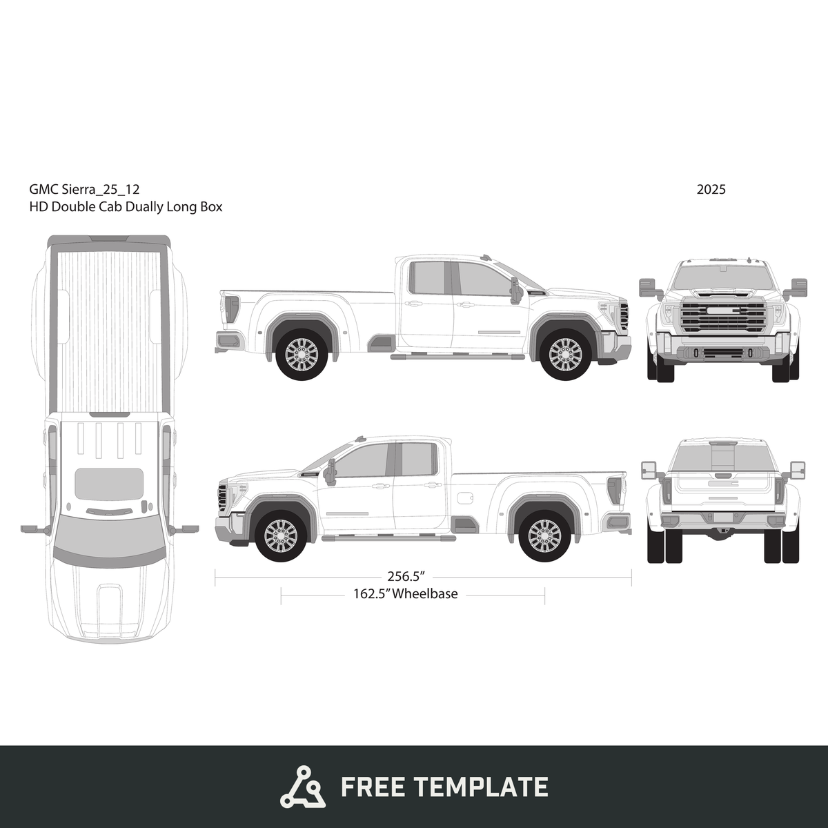2025 GMC Sierra 2500-3500 HD free vector vehicle wrap template - GravBase